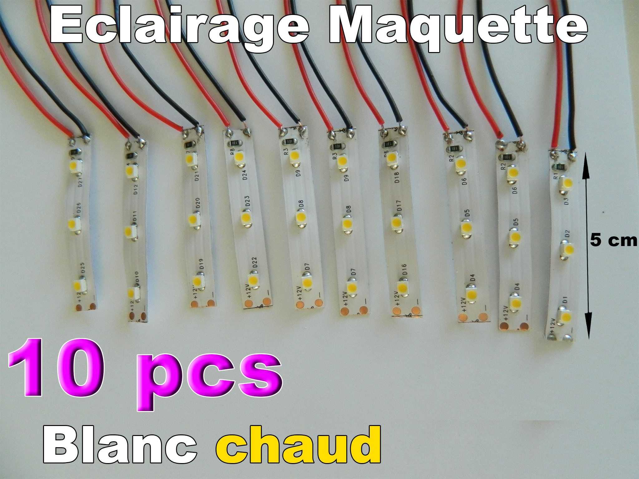 10 LED Blanc Pour Maquettes - Éclairage 12-18V Avec Câble 10cm - DIY Maisons Miniatures, Décoration